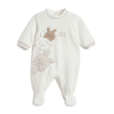 Infants White Applique Leg Opening Babysuit