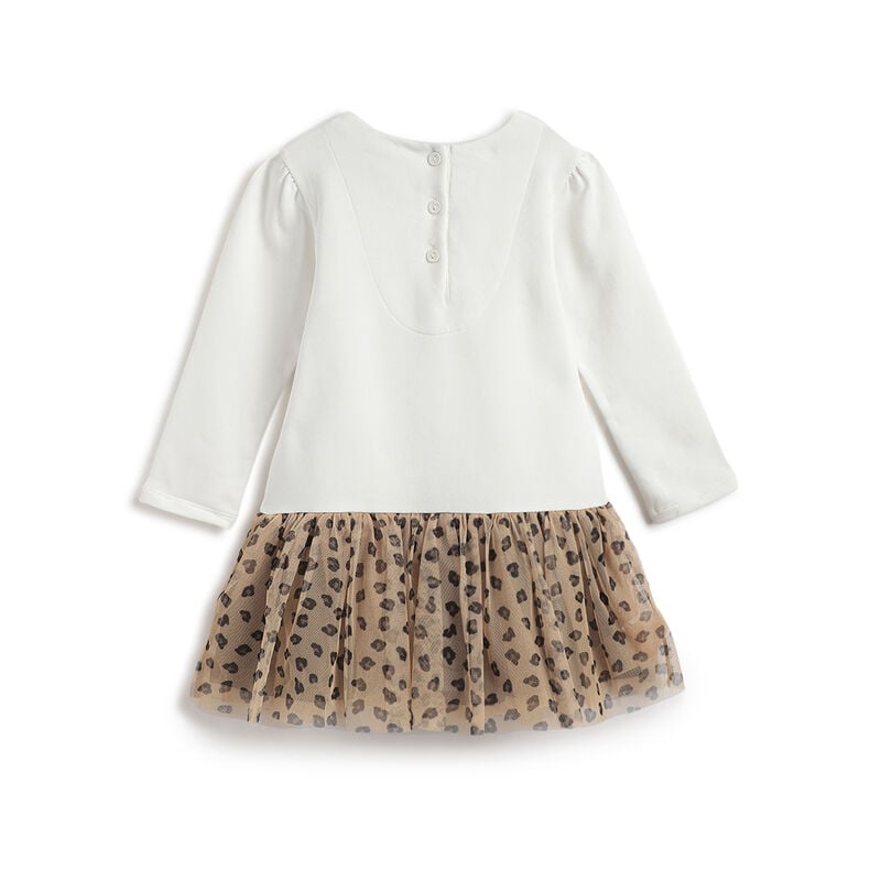Girls White and Beige Embellished Long Sleeve Dress image number 1