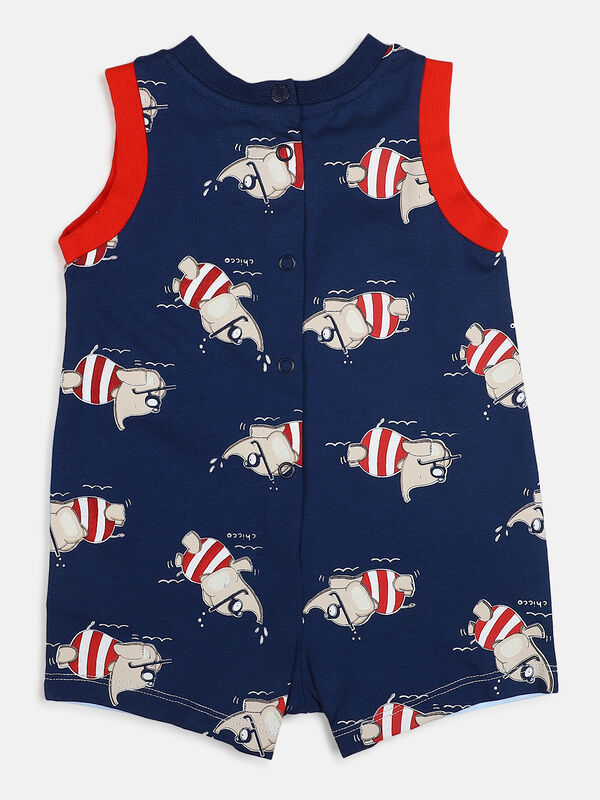 Boys White & Blue Sleeveless Knitted Romper image number null