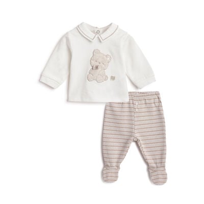 Boys White and Brown Embellished Smock with Leggings