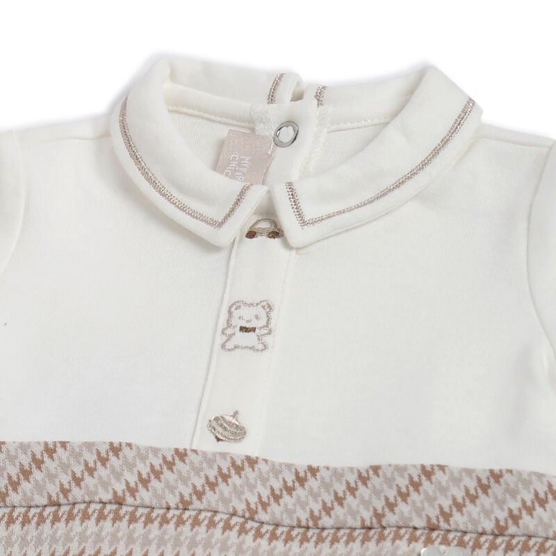 Boys Beige Embroidered Nappy opening Babysuit image number 2