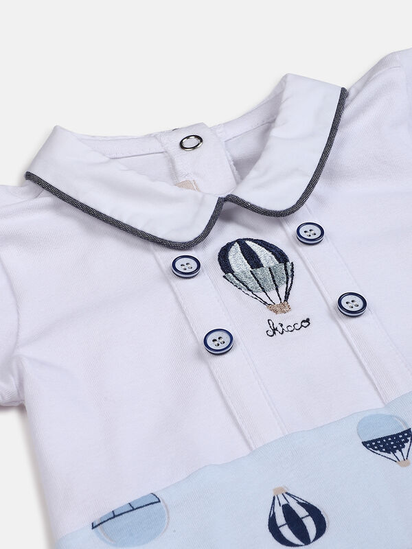 Boys White & Light Blue Nappy Opening Babysuit image number null