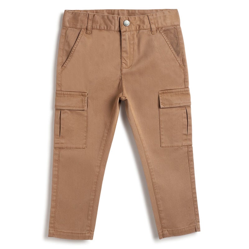 Boys Medium Brown Solid Trousers image number 0