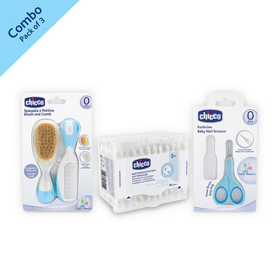 Combo-Cottonbuds with ear drum protection+Baby Nail Scissors+Brush And Comb