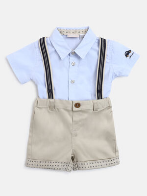 Boys Solid Medium Natural Shirt with Short Trouser