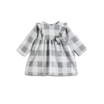 Girls Medium Grey Checked Long Sleeve Dress
