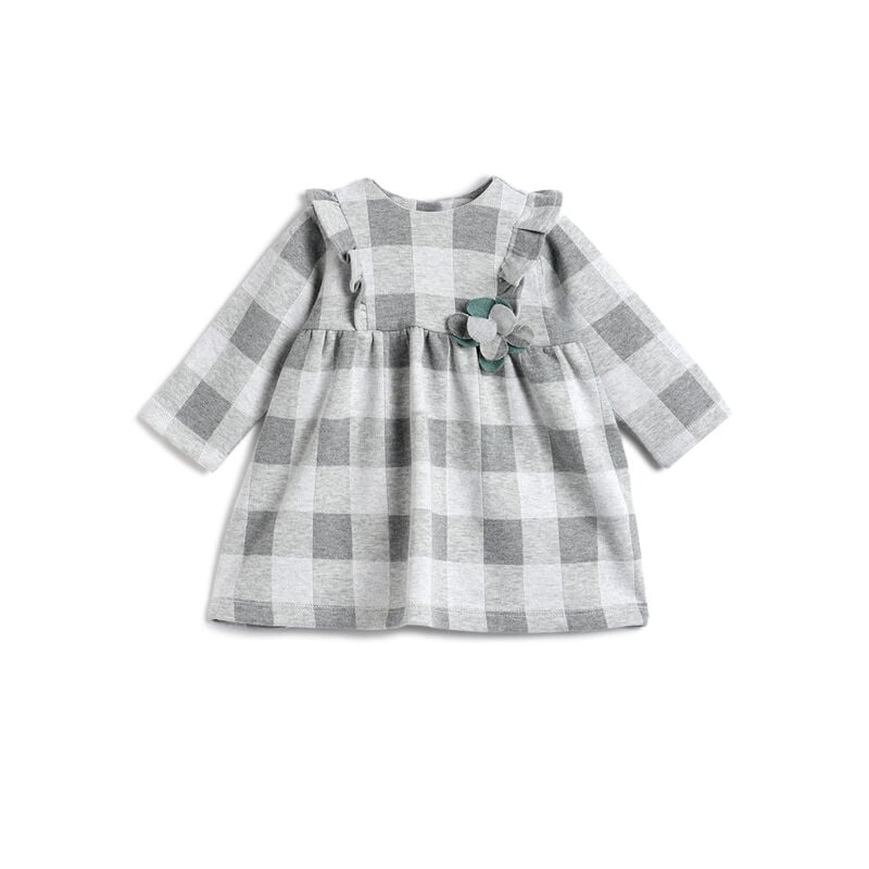 Girls Medium Grey Checked Long Sleeve Dress image number 0