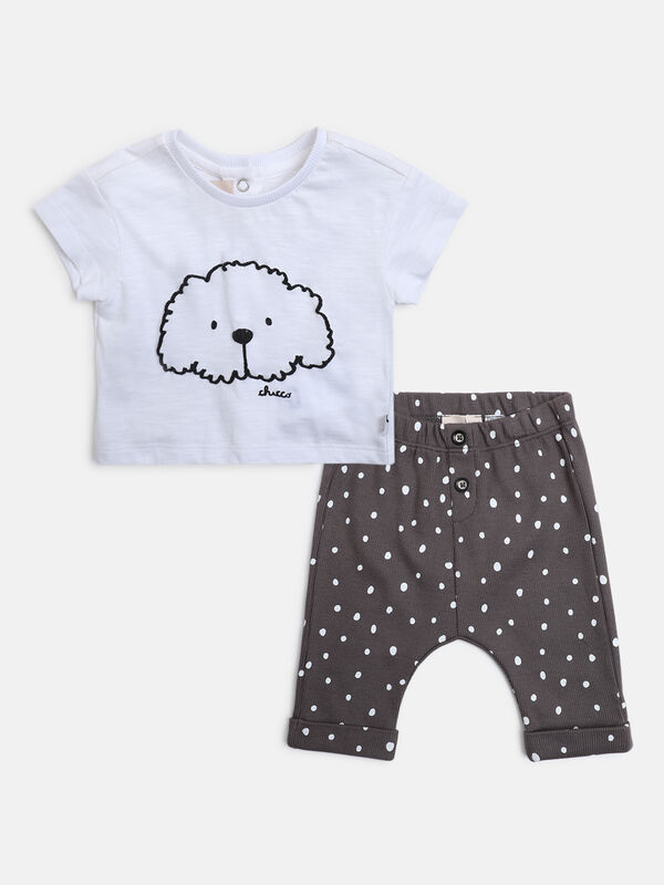 Infants White Printed T- Shirt with Short Pants image number null