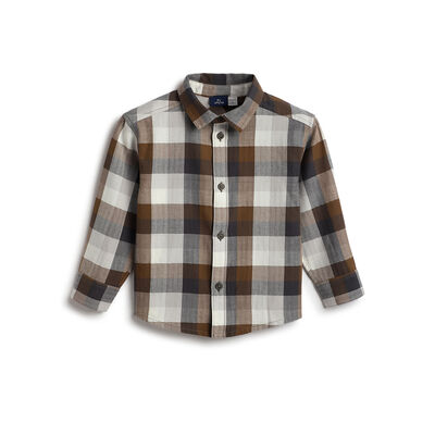 Boys Medium Brown Checked Long Sleeve Shirt