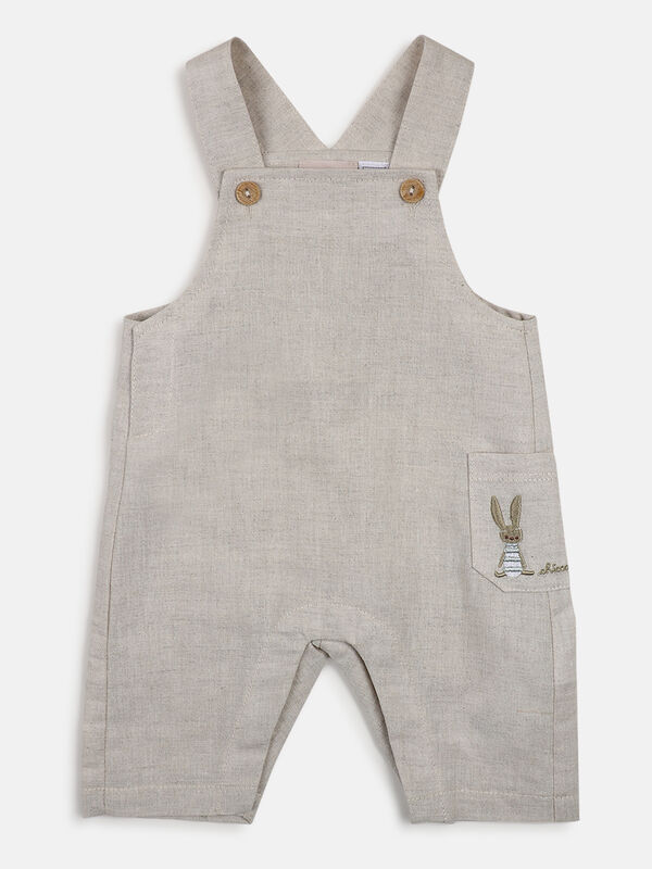 Boys White & Beige Bodysuit with Long Dungaree image number null