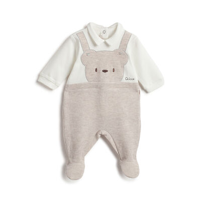 Boys Beige Applique Nappy opening Babysuit