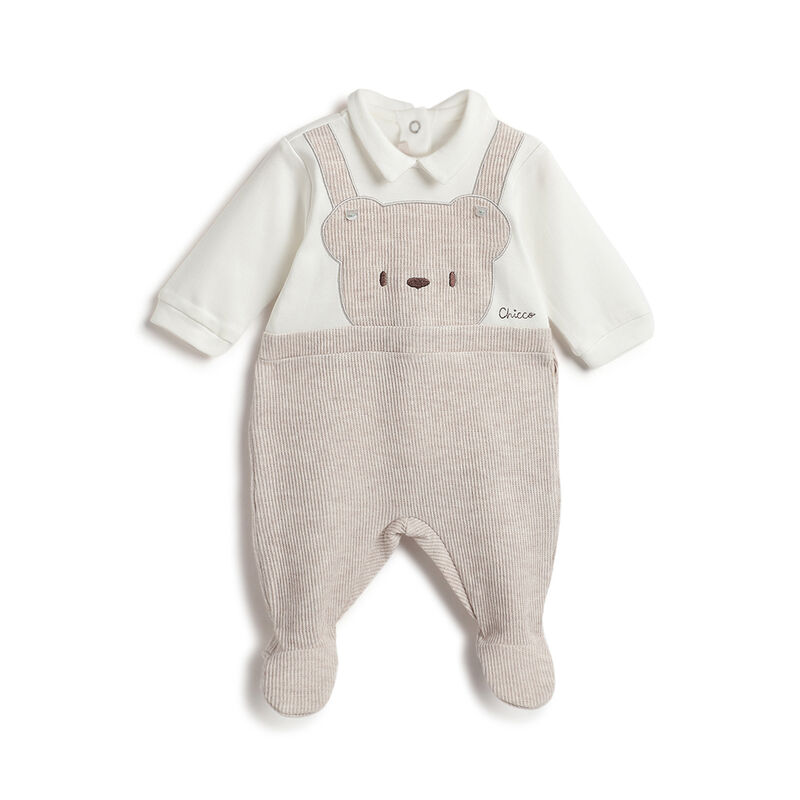 Boys Beige Applique Nappy opening Babysuit image number 0