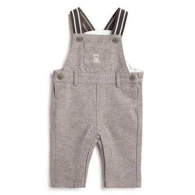 Boys Brown Embroidered Long Dungaree