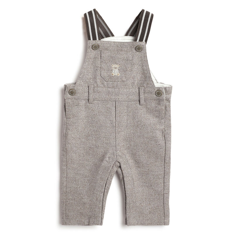 Boys Brown Embroidered Long Dungaree image number 0