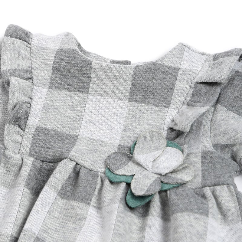 Girls Medium Grey Checked Long Sleeve Dress image number 2