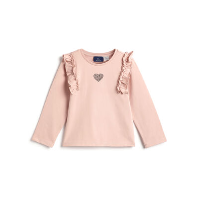 Girls Medium Pink Self Design Long Sleeve T- Shirt