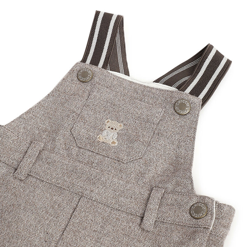 Boys Brown Embroidered Long Dungaree image number 2