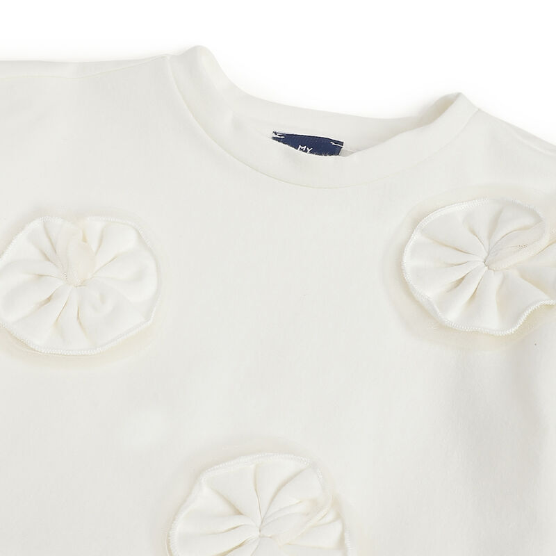 Girls White Self Design Long Sleeve Dress image number 2