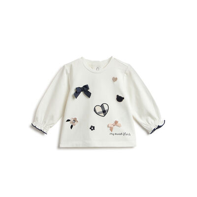 Girls White Embellished Long Sleeve T- Shirt