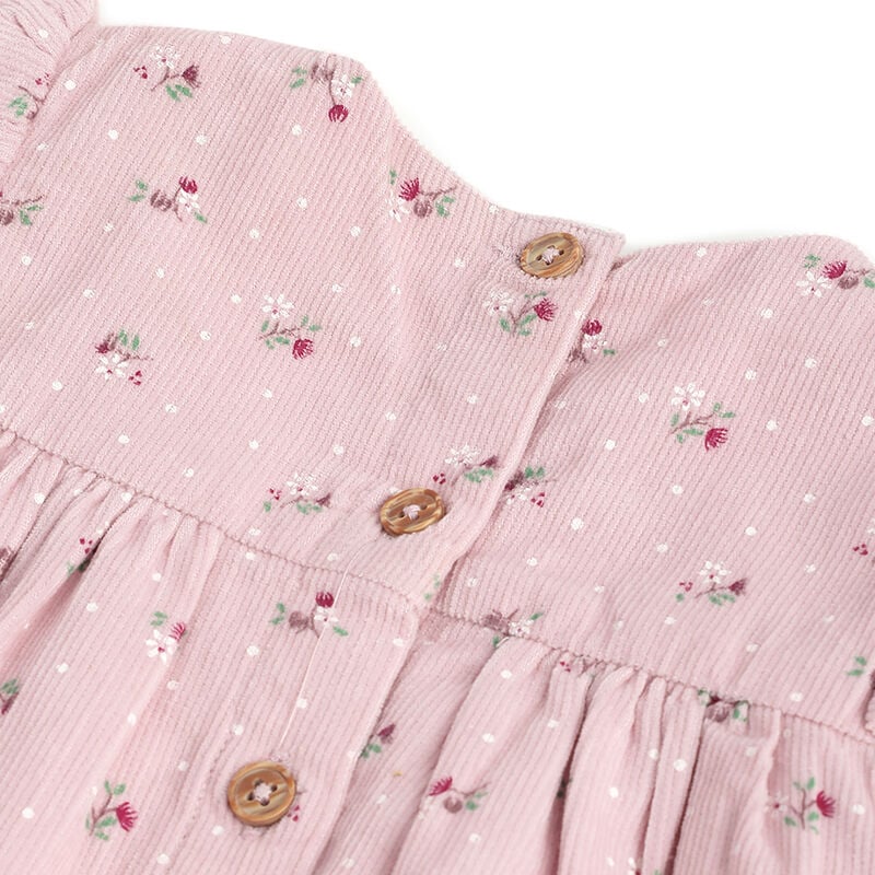 Girls Light Pink Floral Printed Long Sleeve Dress image number 3