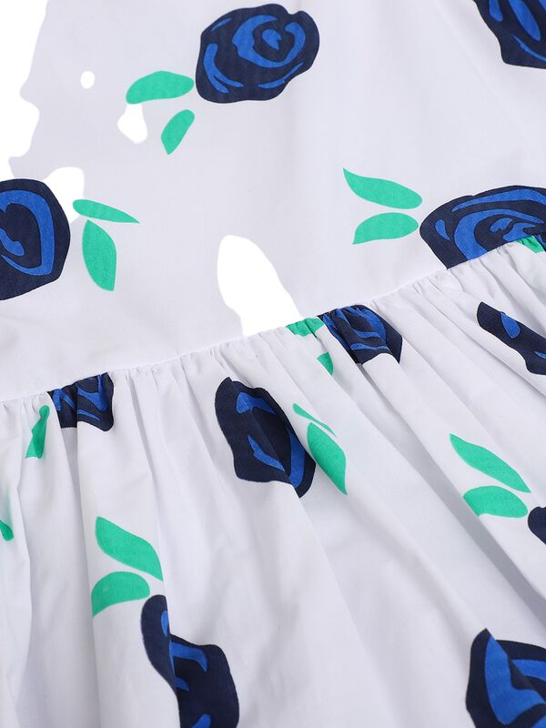 Girls Blue Printed Short Sleeve Woven Dress image number 3