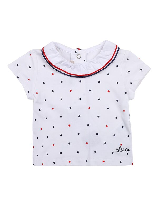 Girls White Polka Dot Printed T-Shirt image number 0