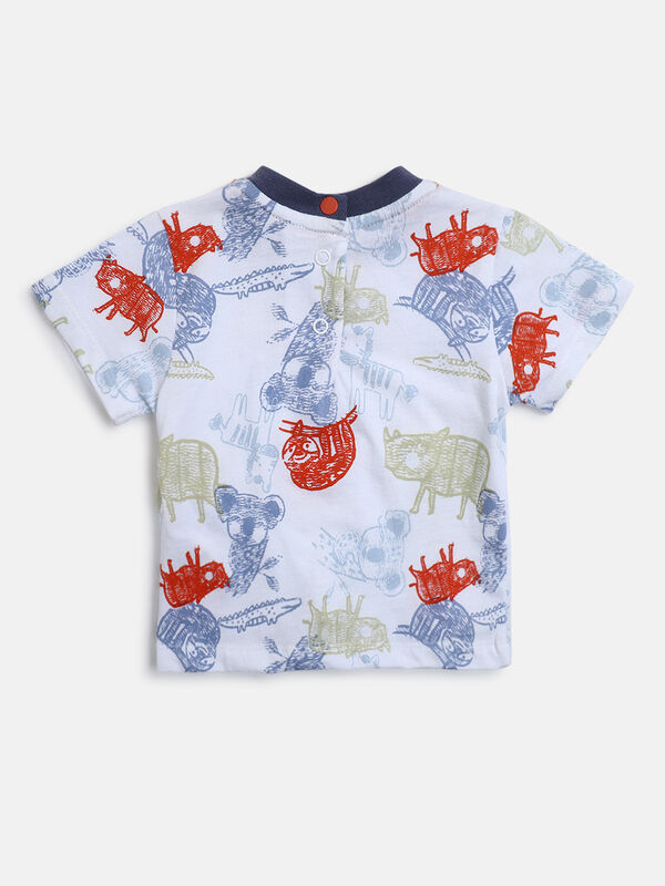 Boys Medium Blue Printed T-Shirt with Short Pants image number null