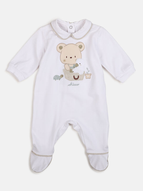 Infant White Nappy Opening Babysuit image number null