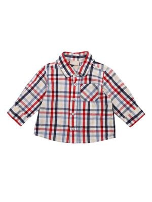 Boys White & Red Long Sleeve Woven Shirt