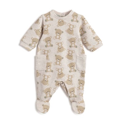 Boys Beige Animal Printed Leg Opening Babysuit