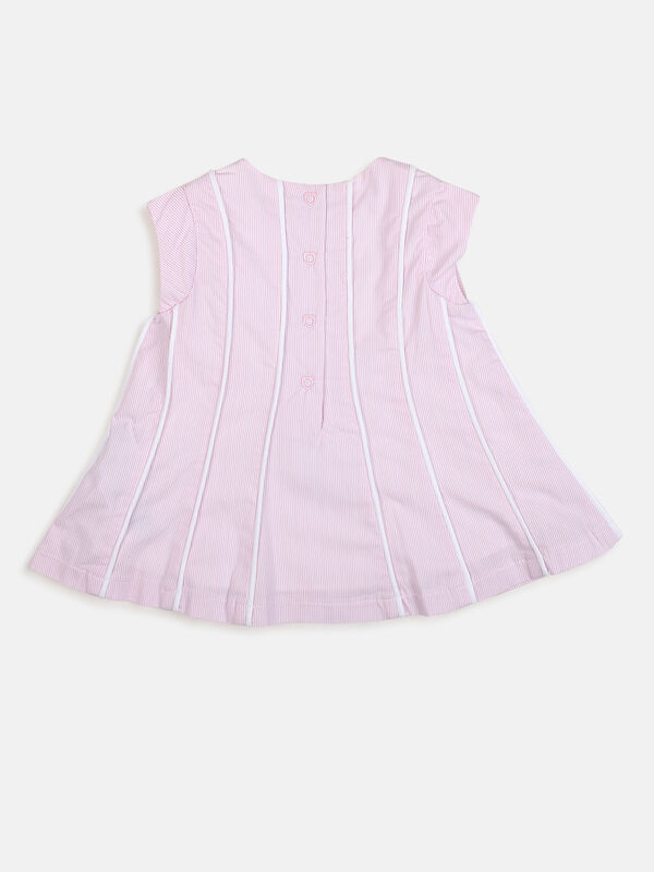 Girls White & Pink Striped Short Sleeve Dress image number null