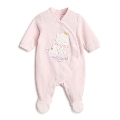 Girls Light Pink Applique Front Opening Babysuit