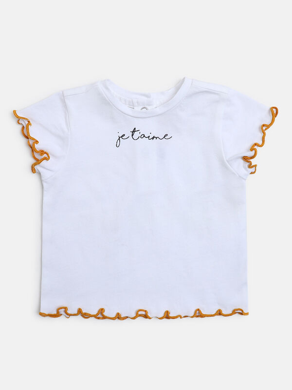 Girls White & Blue Printed T-shirt with Dungaree image number null
