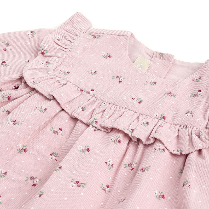 Girls Light Pink Floral Printed Long Sleeve Dress image number 2
