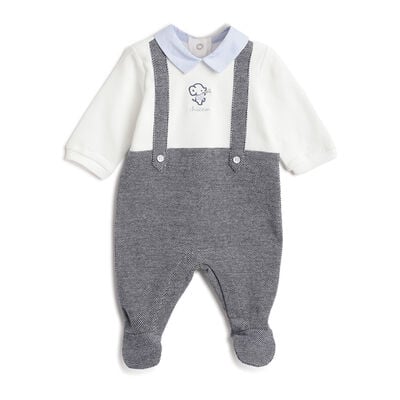 Boys White and Blue Colorblocked Leg Opening Babysuit