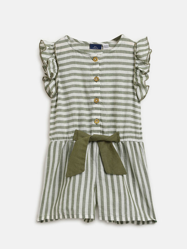 Girls Natural Striped Short Dungaree image number null