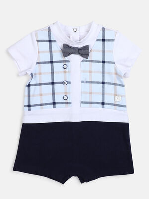 Boys White & Blue Short Sleeve Knitted Romper