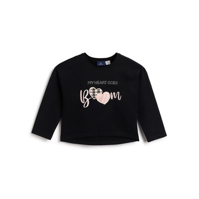 Girls Black Typography Printed Long Sleeve T- Shirt