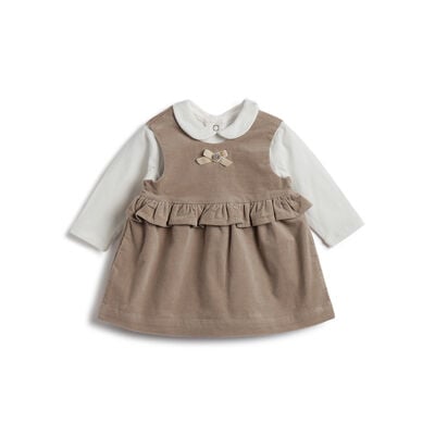 Girls White and Brown Embellished T-shirt with Dress