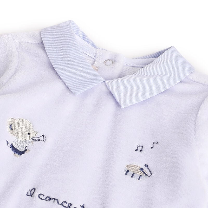 Boys Light Blue Embroidered Nappy opening Babysuit image number 2