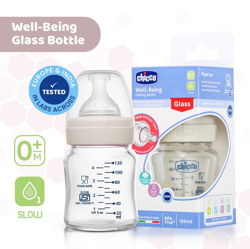 Well-Being Glass Feeding Bottle (120ml, Slow Flow) (Neutral) image number 1