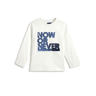 Boys White Typography Printed Long Sleeve T- Shirt