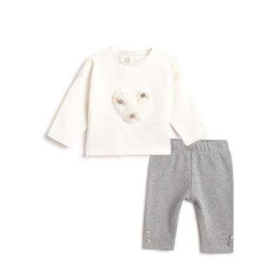 Girls White and Grey Embellished Shirt with Long Trouser
