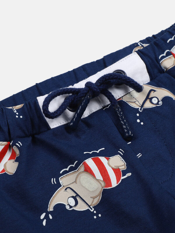Boys White & Blue Printed T-Shirt with Short Pants image number null