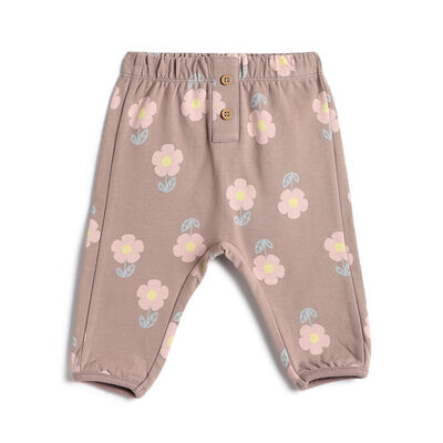 Girls Brown Floral Printed Joggers