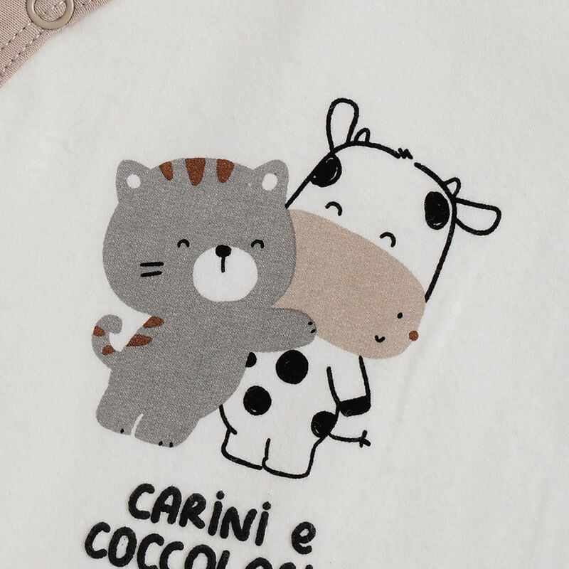 Infants Beige Animal Printed Front Opening Babysuit image number 4