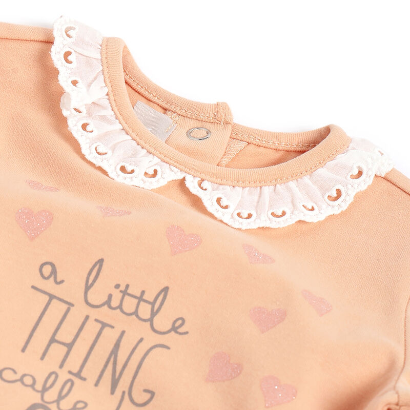Girls Light Orange Typography Printed Long Sleeve T- Shirt image number 2