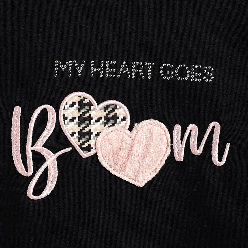 Girls Black Typography Printed Long Sleeve T- Shirt image number 3