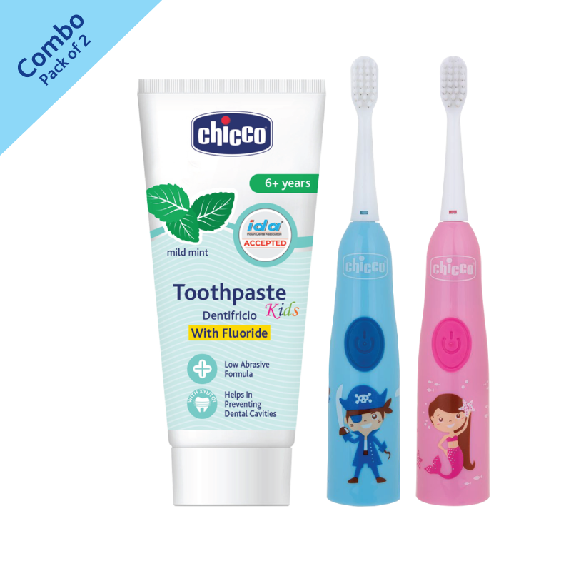 New Electric Toothbrush (3Y+) (Pink)+New Electric Toothbrush (3Y+) (Blue)+TOOTHPASTE MIXFRUIT 1-6Y NOFLUORIDE 50G image number null