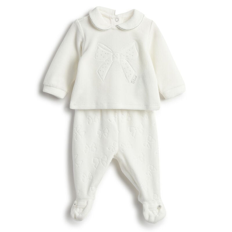 Girls White Self Design Smock with Leggings image number 0